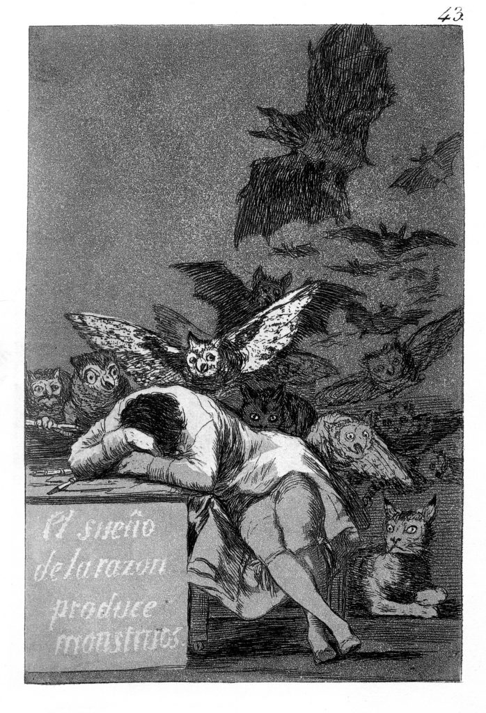 Goya, Der Schlaf der Vernunft gebiert Ungeheuer, Capricho No. 43, 1797-98, Madrid