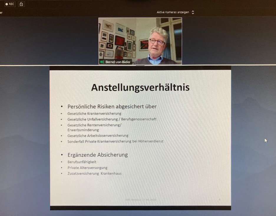 Bernd von Bieler im VDR-Webinar „Versicherungsschutz für selbstständige und angestellte Restauratoren“
