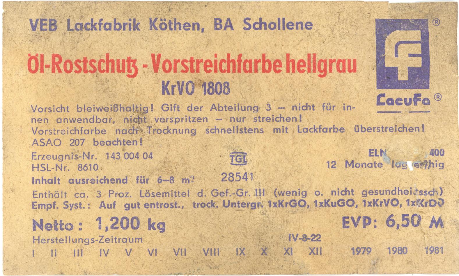 Aufkleber einer Farbdose aus den 1980er Jahren mit einem Warnhinweis vor Bleiweiß. Foto: Von Ulfbastel - Eigenes Werk, CC0, https://commons.wikimedia.org/w/index.php?curid=19381070
