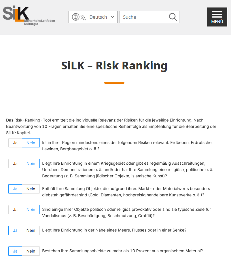 Beispiel Risk Ranking (Ausschnitt des Fragebogens)